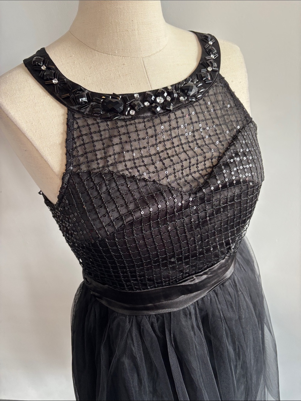 Black Beaded Mesh Mini Dress - Elegant Evening Style